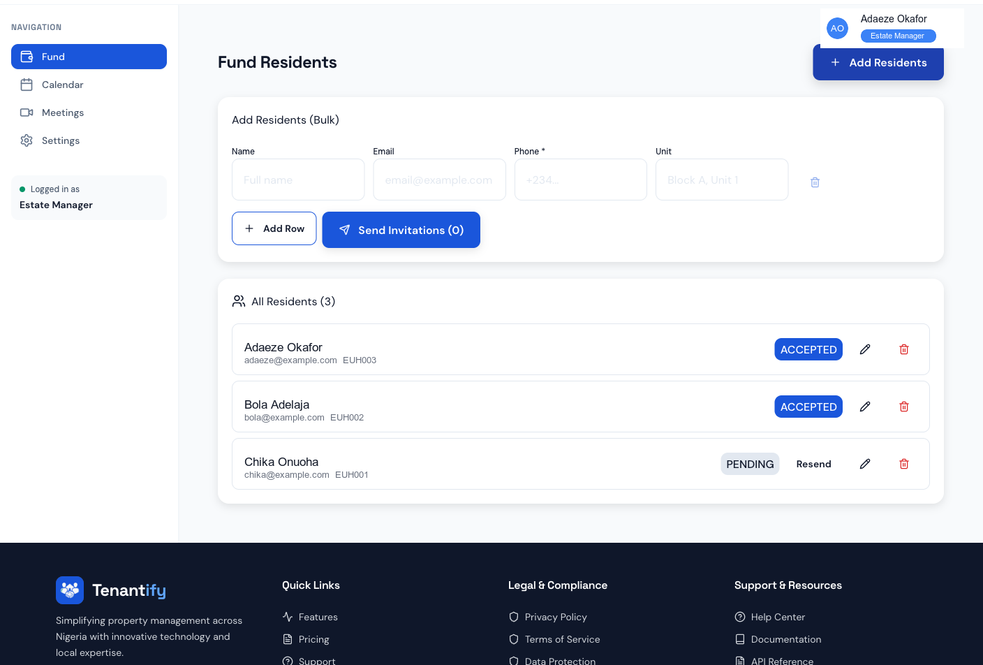 Step 2: Bulk resident add form with multiple rows
