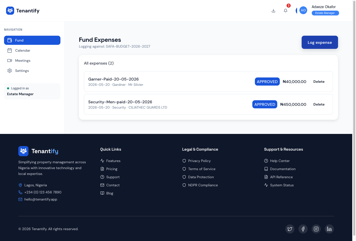 Step 1: Expenses page with active budget header