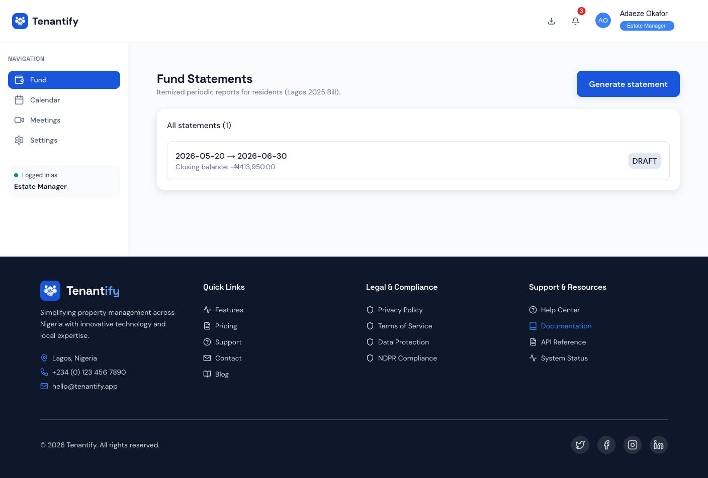 Step 1: Statements list with periods and badges