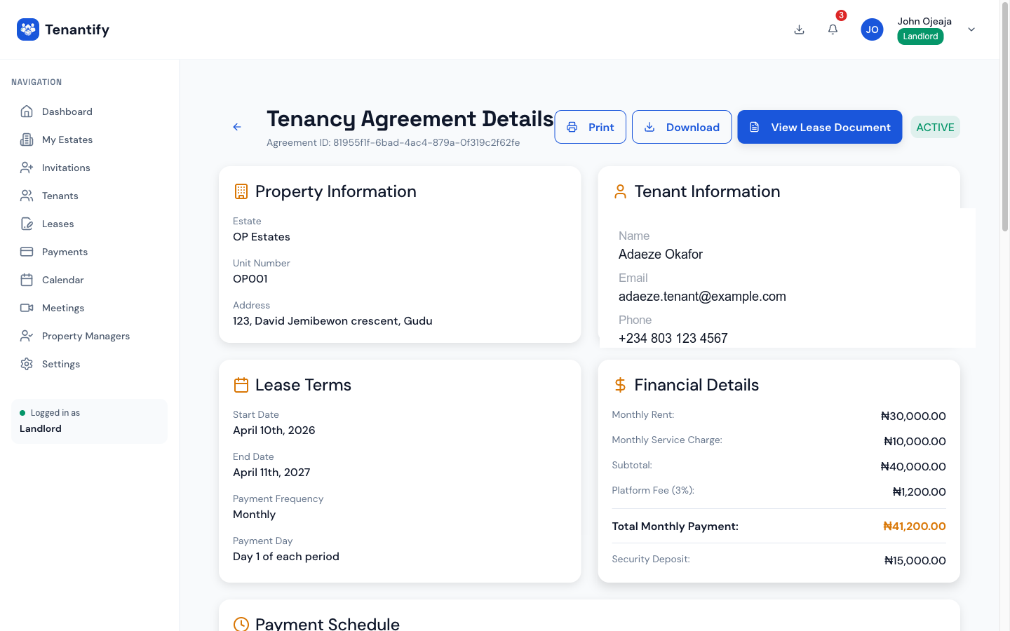 Step 4: Financial Details with 3% fee panel