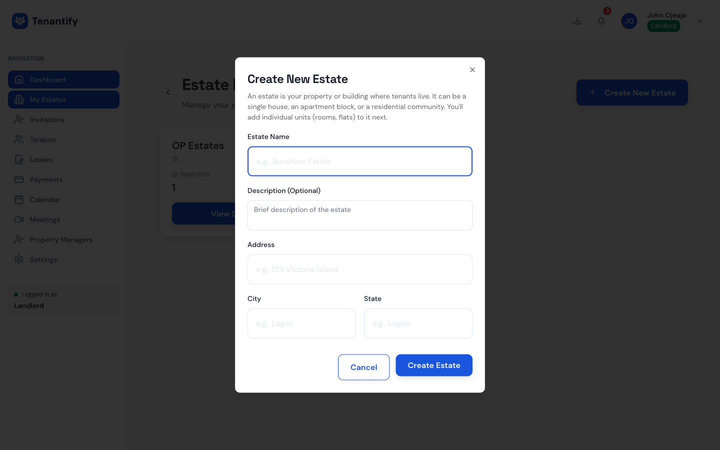 Step 3: Address form with Lagos state selected