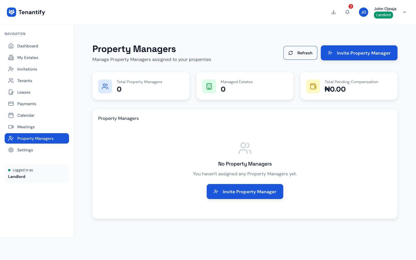 Step 1: Property Managers empty state