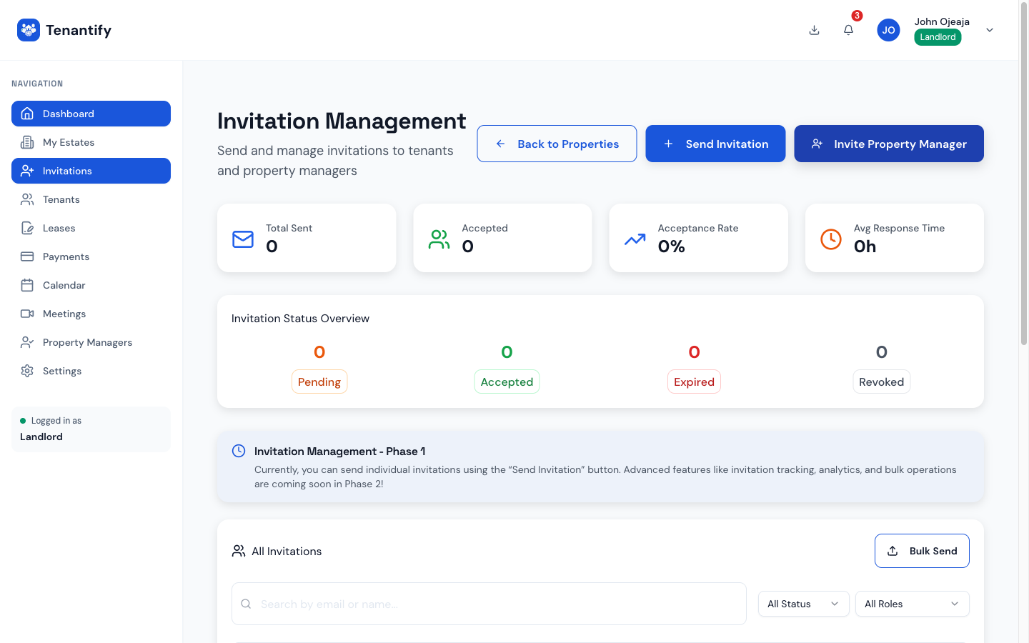 Step 2: Invitation form with tenant details